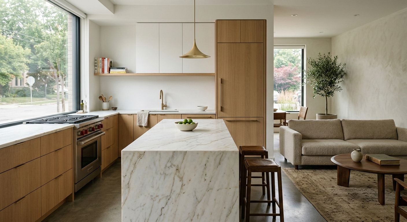 Modern clean kitchen with marble countertops